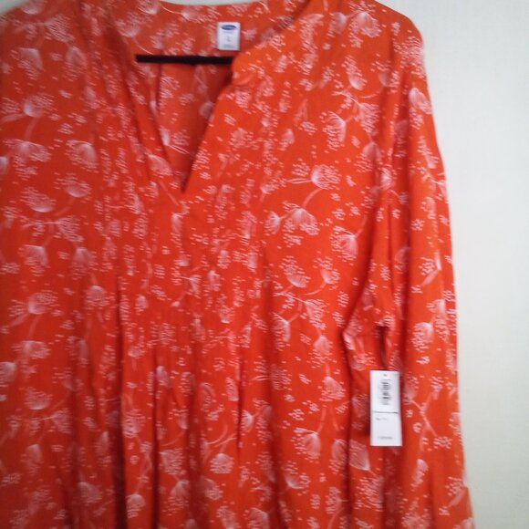Old Navy Shirt Blouse Women XL Long Sleeve Babydoll Pattern Orange White - Picture 8 of 14